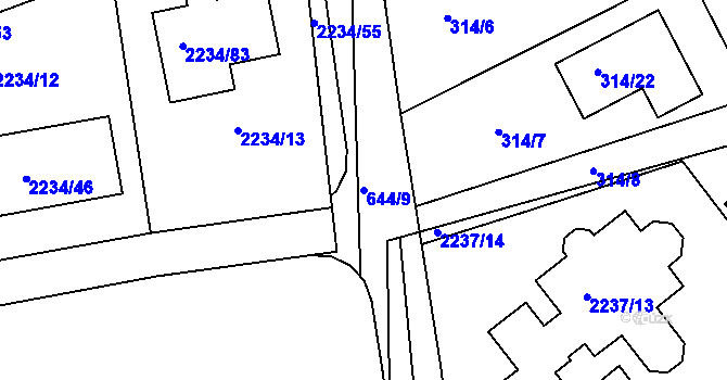 Parcela st. 644/9 v KÚ Lipence, Katastrální mapa