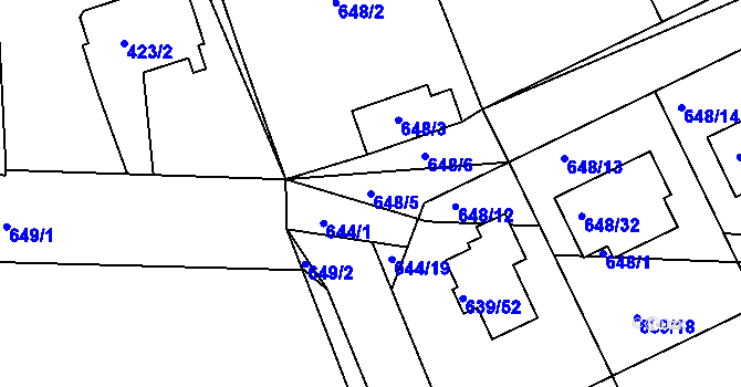 Parcela st. 648/5 v KÚ Lipence, Katastrální mapa