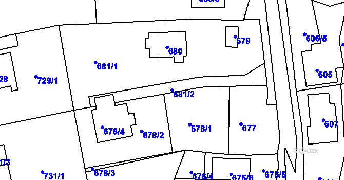 Parcela st. 681/2 v KÚ Lipence, Katastrální mapa