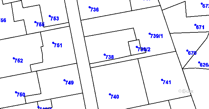 Parcela st. 738 v KÚ Lipence, Katastrální mapa