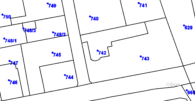 Parcela st. 742 v KÚ Lipence, Katastrální mapa
