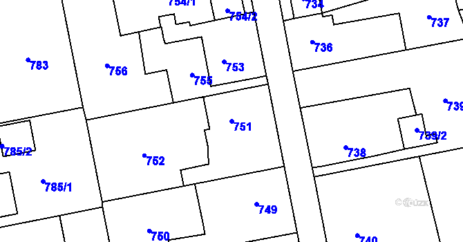 Parcela st. 751 v KÚ Lipence, Katastrální mapa