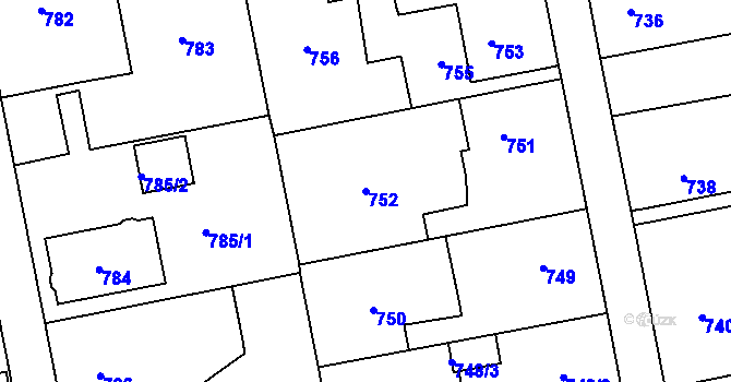 Parcela st. 752 v KÚ Lipence, Katastrální mapa