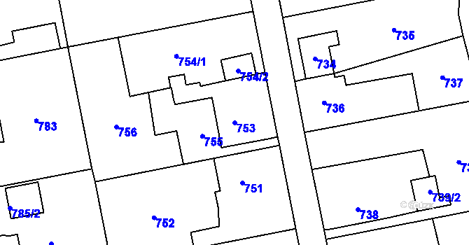 Parcela st. 753 v KÚ Lipence, Katastrální mapa