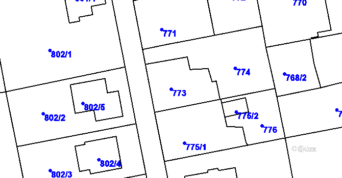 Parcela st. 773 v KÚ Lipence, Katastrální mapa