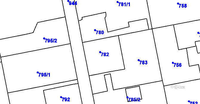 Parcela st. 782 v KÚ Lipence, Katastrální mapa