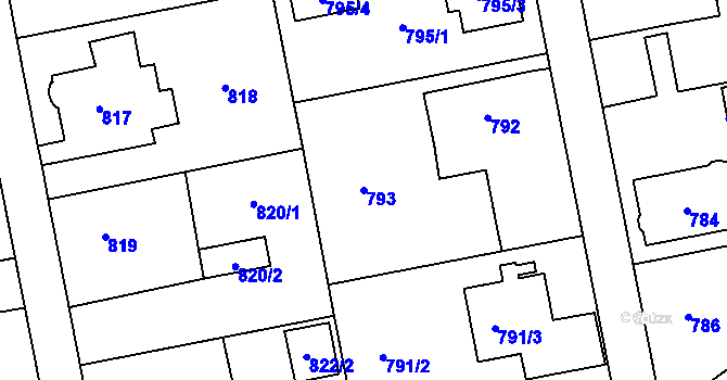Parcela st. 793 v KÚ Lipence, Katastrální mapa