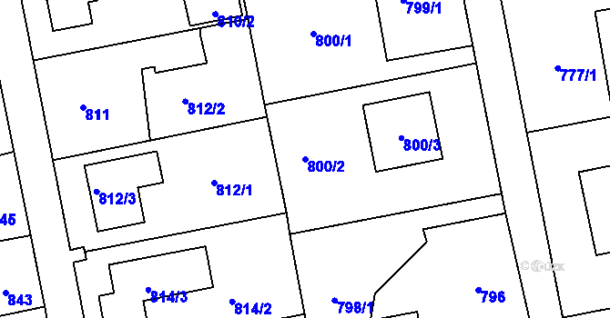 Parcela st. 800/2 v KÚ Lipence, Katastrální mapa