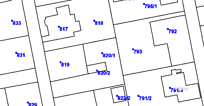 Parcela st. 820/1 v KÚ Lipence, Katastrální mapa