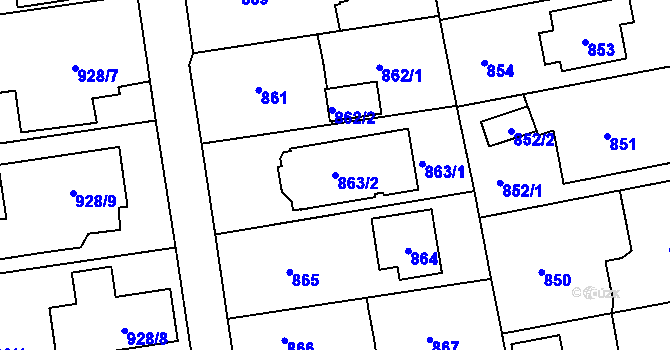 Parcela st. 863/2 v KÚ Lipence, Katastrální mapa