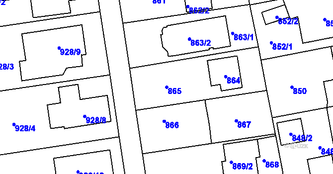 Parcela st. 865 v KÚ Lipence, Katastrální mapa
