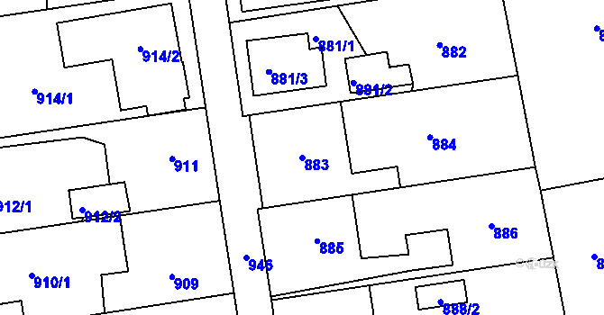 Parcela st. 883 v KÚ Lipence, Katastrální mapa