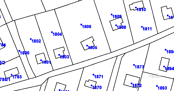 Parcela st. 1805 v KÚ Lipence, Katastrální mapa