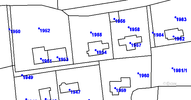Parcela st. 1954 v KÚ Lipence, Katastrální mapa