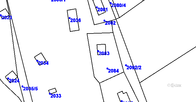 Parcela st. 2083 v KÚ Lipence, Katastrální mapa
