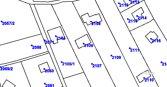 Parcela st. 2106 v KÚ Lipence, Katastrální mapa