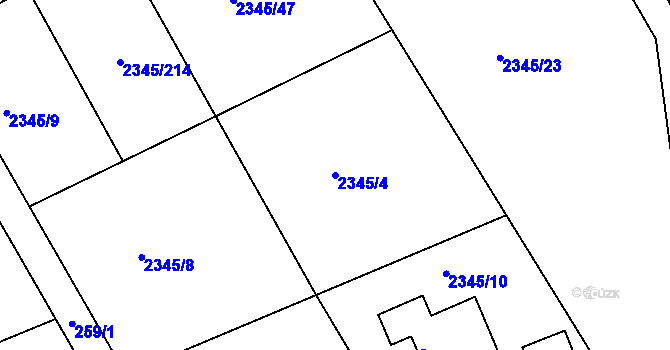 Parcela st. 2345/4 v KÚ Lipence, Katastrální mapa