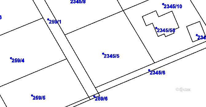 Parcela st. 2345/5 v KÚ Lipence, Katastrální mapa