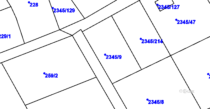 Parcela st. 2345/9 v KÚ Lipence, Katastrální mapa
