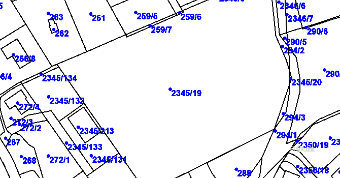Parcela st. 2345/19 v KÚ Lipence, Katastrální mapa