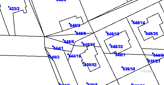 Parcela st. 648/12 v KÚ Lipence, Katastrální mapa