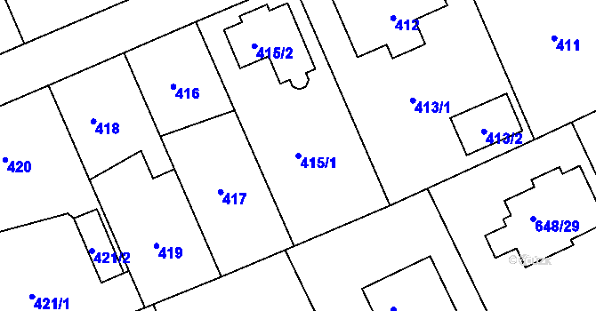 Parcela st. 415/1 v KÚ Lipence, Katastrální mapa