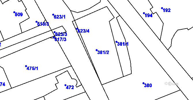 Parcela st. 381/2 v KÚ Lipence, Katastrální mapa
