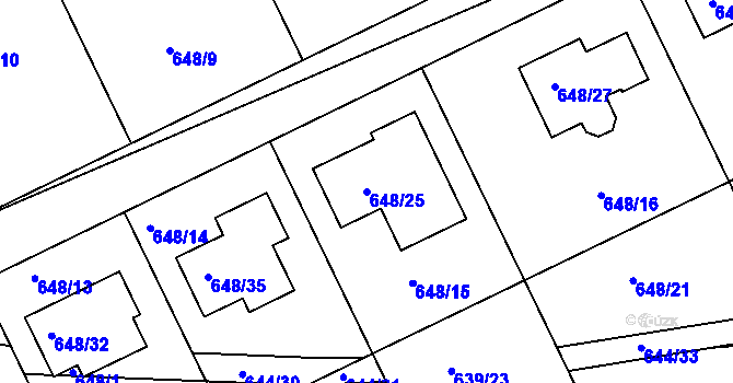 Parcela st. 648/25 v KÚ Lipence, Katastrální mapa