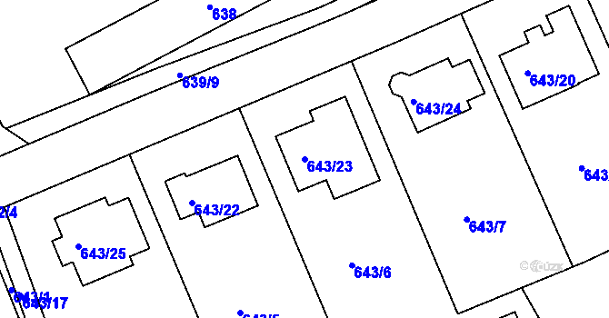 Parcela st. 643/23 v KÚ Lipence, Katastrální mapa