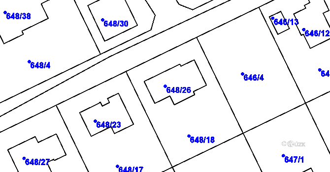 Parcela st. 648/26 v KÚ Lipence, Katastrální mapa