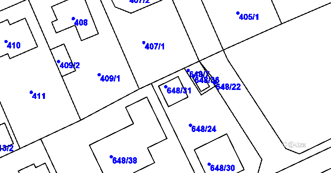 Parcela st. 648/31 v KÚ Lipence, Katastrální mapa