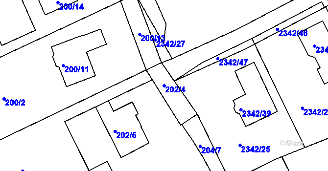 Parcela st. 202/4 v KÚ Lipence, Katastrální mapa