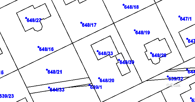 Parcela st. 648/33 v KÚ Lipence, Katastrální mapa