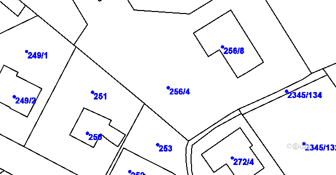 Parcela st. 256/4 v KÚ Lipence, Katastrální mapa
