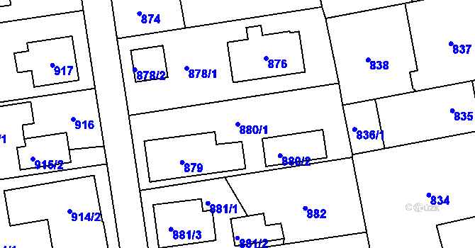 Parcela st. 880/1 v KÚ Lipence, Katastrální mapa