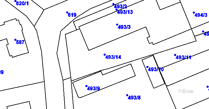 Parcela st. 493/14 v KÚ Lipence, Katastrální mapa