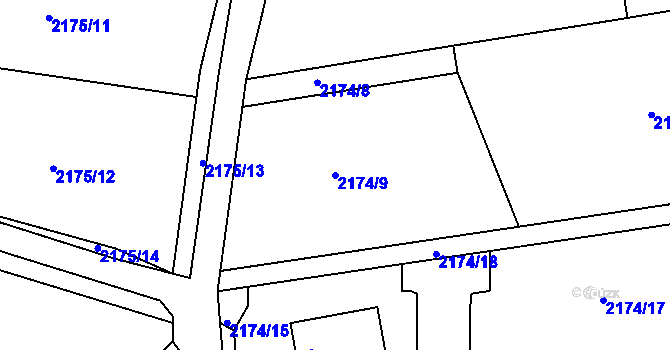 Parcela st. 2174/9 v KÚ Lipence, Katastrální mapa