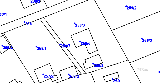 Parcela st. 258/5 v KÚ Lipence, Katastrální mapa