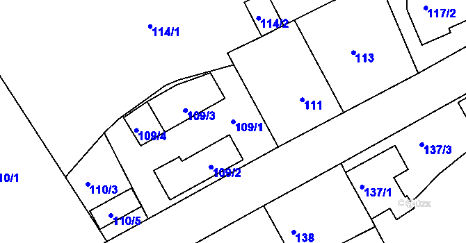 Parcela st. 109/1 v KÚ Lipence, Katastrální mapa