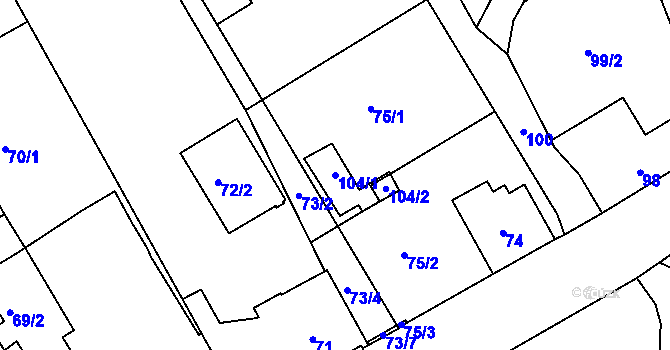 Parcela st. 104/1 v KÚ Lipence, Katastrální mapa