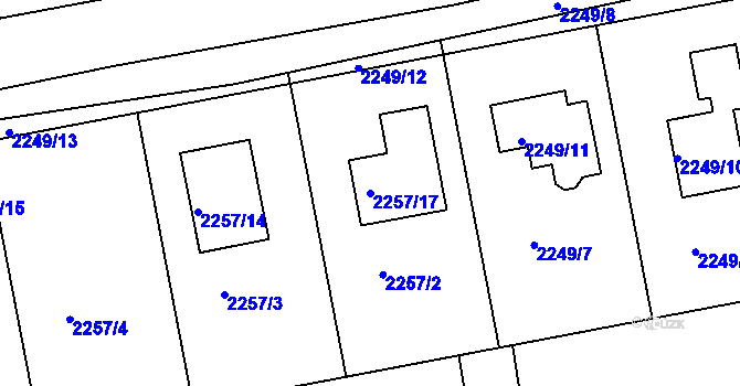 Parcela st. 2257/17 v KÚ Lipence, Katastrální mapa