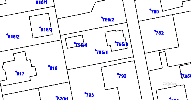 Parcela st. 795/1 v KÚ Lipence, Katastrální mapa