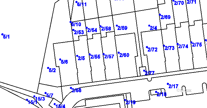 Parcela st. 2/57 v KÚ Lipence, Katastrální mapa