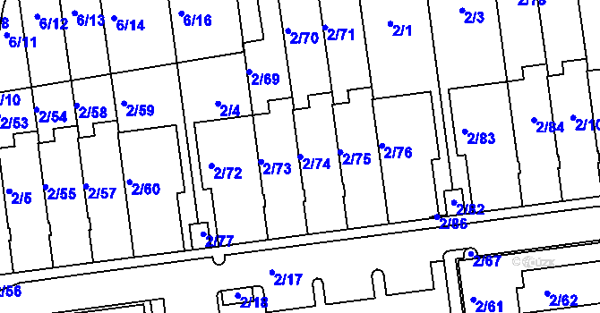Parcela st. 2/74 v KÚ Lipence, Katastrální mapa