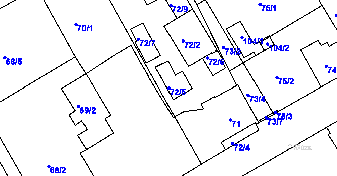 Parcela st. 72/5 v KÚ Lipence, Katastrální mapa