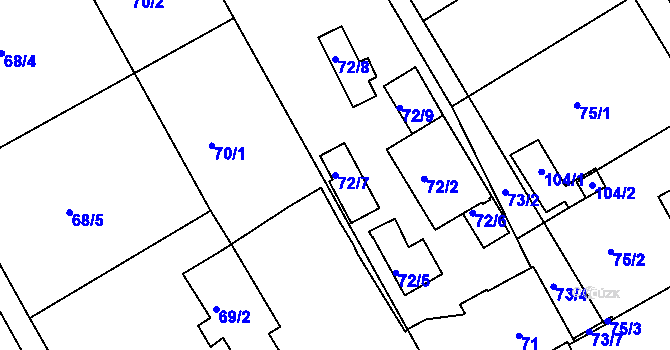 Parcela st. 72/7 v KÚ Lipence, Katastrální mapa