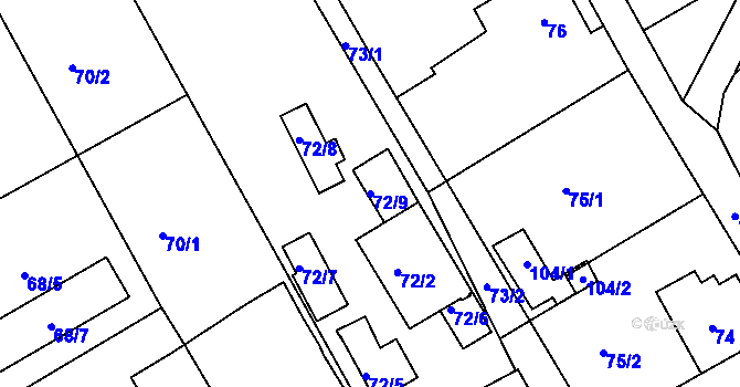 Parcela st. 72/9 v KÚ Lipence, Katastrální mapa