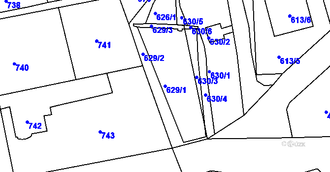Parcela st. 629/1 v KÚ Lipence, Katastrální mapa