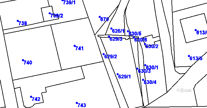 Parcela st. 629/2 v KÚ Lipence, Katastrální mapa