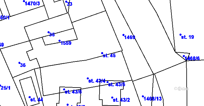 Parcela st. 45 v KÚ Lipenec, Katastrální mapa